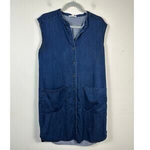 Eileen Fisher Chambray Shirt Tank Dress Lyocell Tencel Cotton Blend Medium EUC